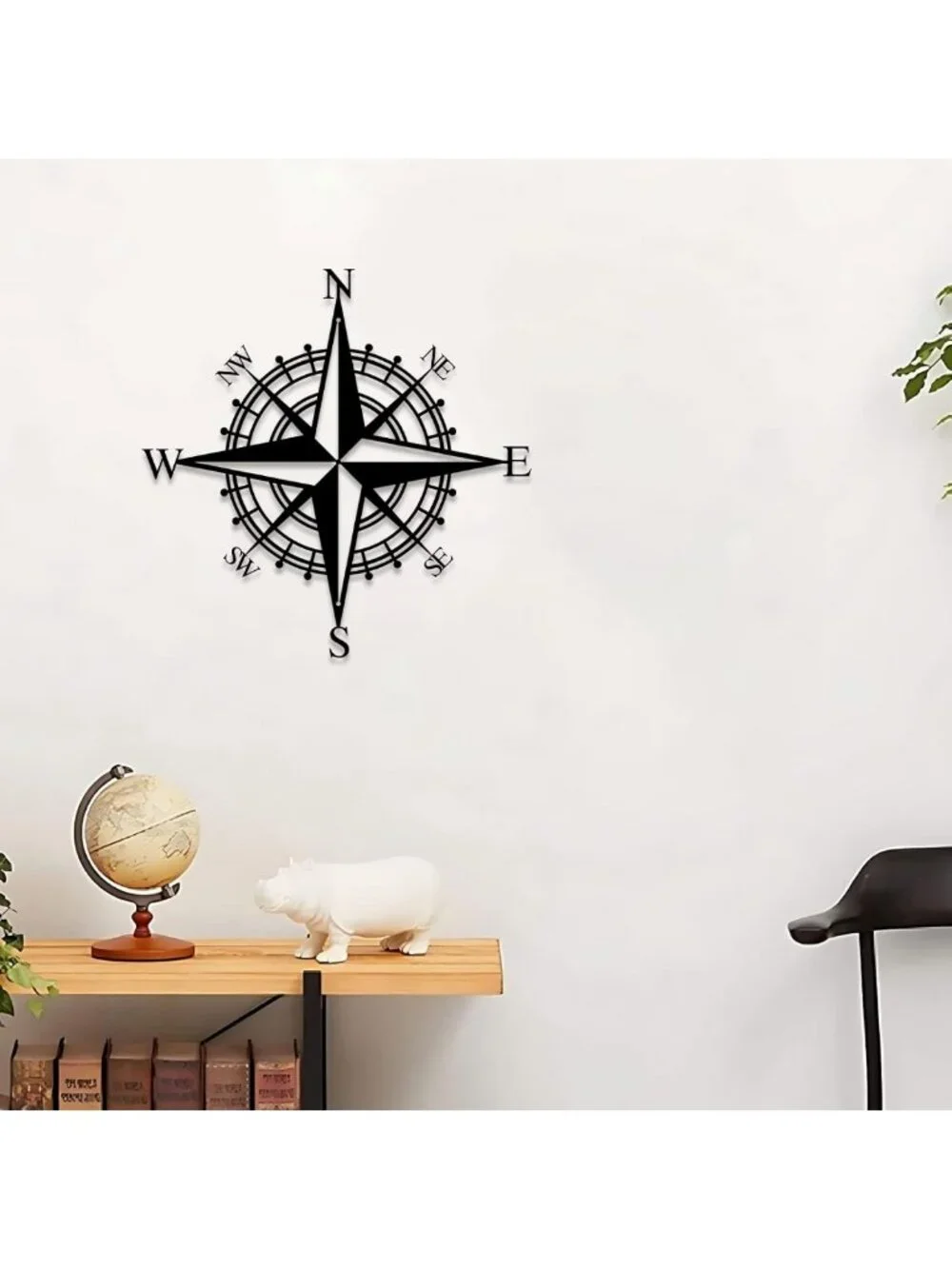 Nautical Compass Black Metal Wall Art | Beach Theme Home Decor Accent